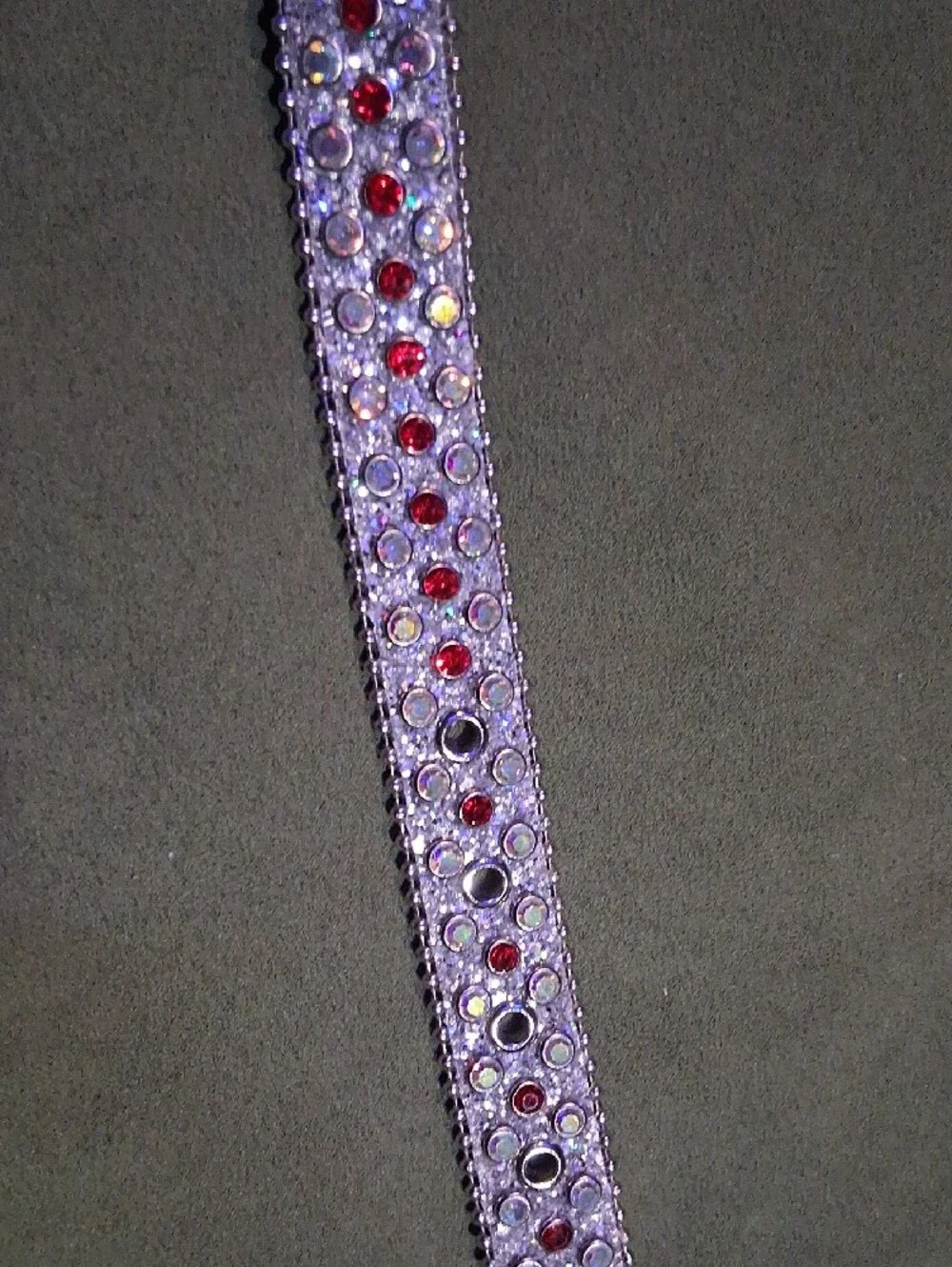 Silver Belt with Red and Clear Rhinestones